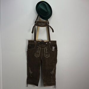 Authentic German Lederhosen Brown Suede Leather Mens 32 Oktoberfest Costume New